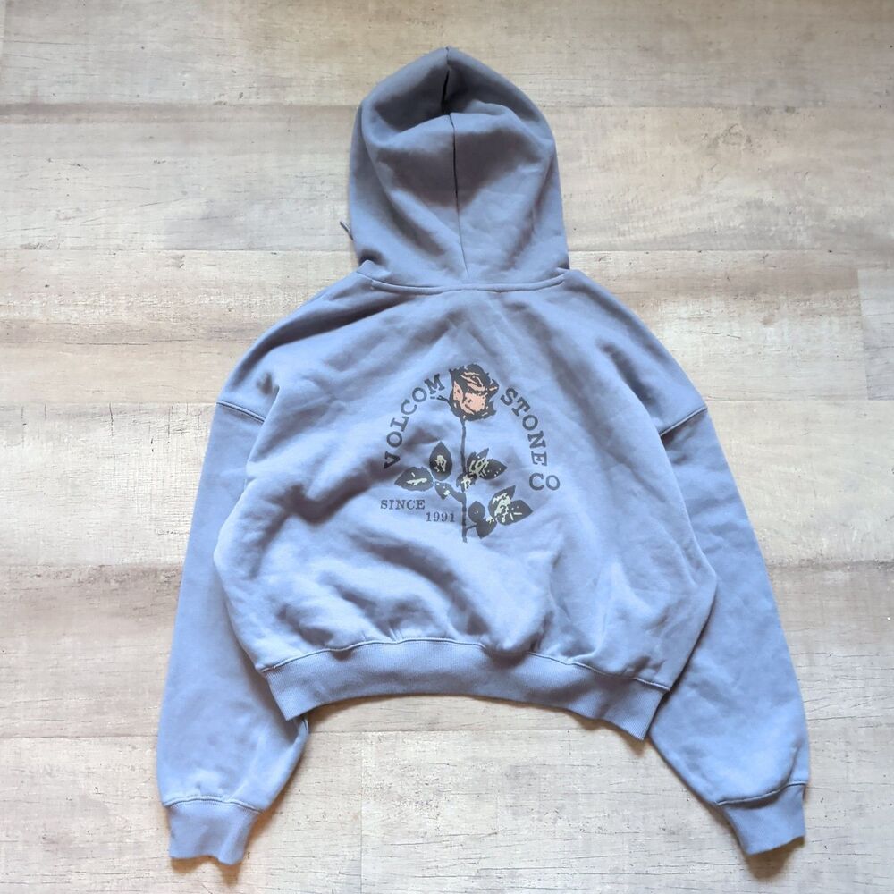 NWOT Volcom Stone Women's Blue Rose Graphic Hoodie Sweatshirt M